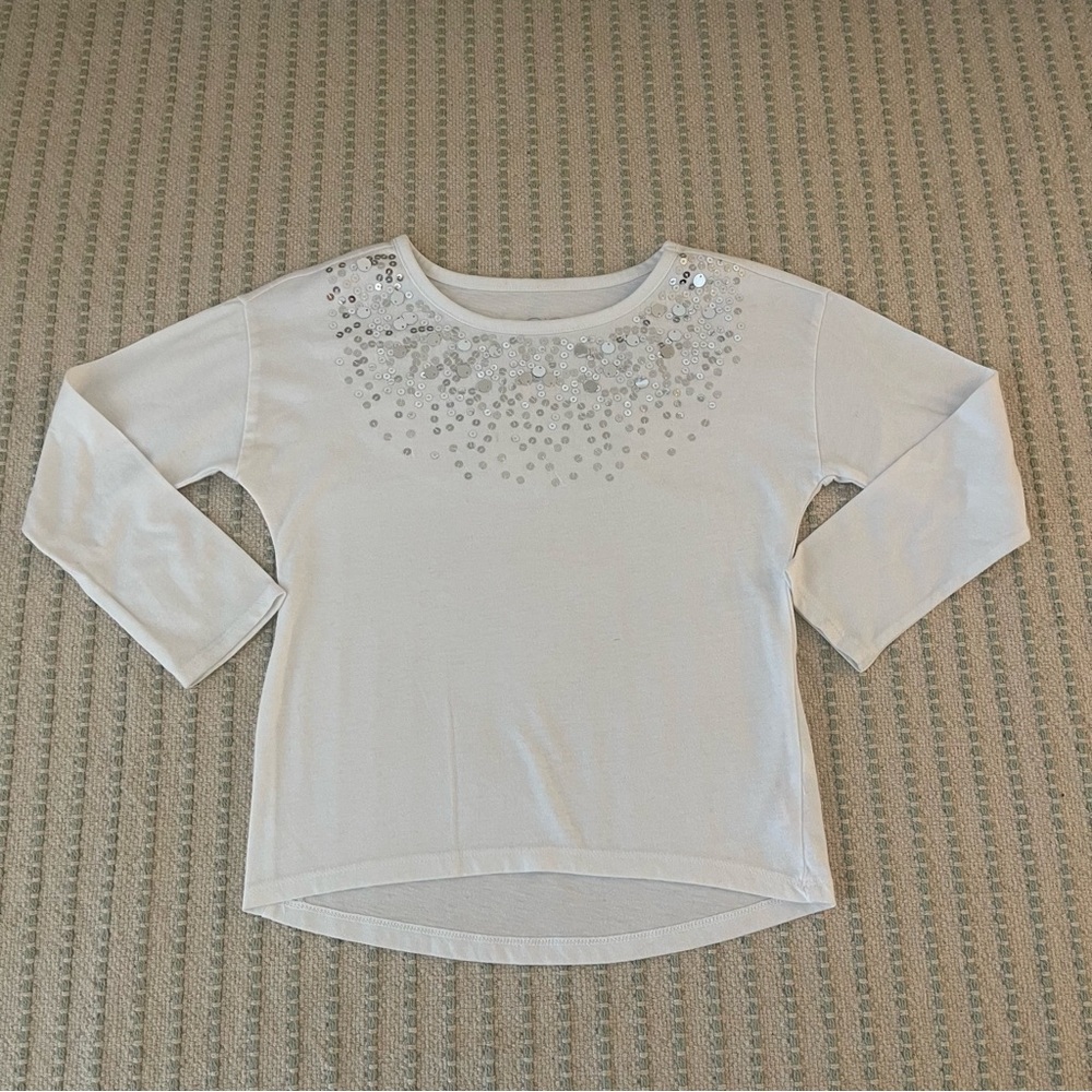 Justice White Long Sleeve Top with Silver Sequins - Size: 6